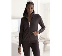 Sweatjacke BENCH. LOUNGEWEAR, Damen, Gr. 48/50, grau (anthrazit meliert), Interlock, Obermaterial: 54% Baumwolle, 46% Polyester, bestickt, meliert, unifarben, Basic hüftlang, Rippbündchen, Sweatjacken