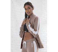 Sweatjacke BENCH. LOUNGEWEAR, Damen, Gr. 56/58, beige (beige, weiß), Jersey, Obermaterial: 60% Baumwolle, 40% Polyester, bedruckt, unifarben mit Farbeinsatz, bequem hüftbedeckend, ohne Ausschnitt, Rag