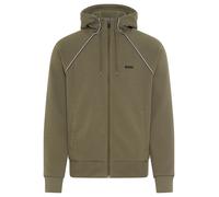 Sweatjacke BOSS GREEN, Damen, Gr. S, schwarz beige257, Piqué, Obermaterial: 53% Baumwolle, 44% Polyester, 3% Elasthan, unifarben, regular fit normal, hoch geschlossener Ausschnitt, Bündchen, Sweatjack