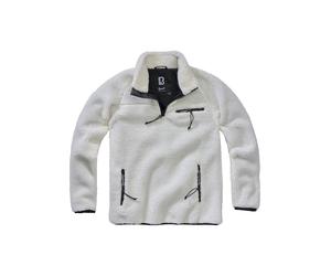 Sweatjacke BRANDIT "Brandit Herren Teddyfleece Troyer", Damen, Gr. XL, weiß, 100% Polyester, unifarben, hoch geschlossener Ausschnitt, Sweatjacken Sweatjacke (72850007-XL) weiß