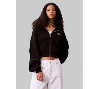 Sweatjacke CALVIN KLEIN JEANS "A- FRNCH TRRY BDG LG", Damen, Gr. XXS (34), schwarz, Sweatware, Obermaterial: 100% Baumwolle, unifarben, oversize taillenbedeckt, Rundhals, Rippbündchen, Sweatjacken Swe
