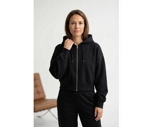 Sweatjacke CALVIN KLEIN JEANS "LS MONOGRAM TERRY CROP RELAXED F", Damen, Gr. L (42), schwarz, Sweatware, Obermaterial: 100% Baumwolle, unifarben, relaxed fit kurz, Rundhals, eingesetzt Rippbündchen, S