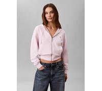 Sweatjacke CALVIN KLEIN JEANS "LS MONOGRAM TERRY CROP RELAXED F", Damen, Gr. XL, rosa (crystal blush), Sweatware, Obermaterial: 90% Baumwolle, 10% Polyester, unifarben, relaxed fit kurz, Rundhals, ein