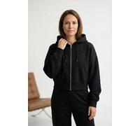 Sweatjacke CALVIN KLEIN JEANS "LS MONOGRAM TERRY CROP RELAXED F", Damen, Gr. XS (36), schwarz, Sweatware, Obermaterial: 100% Baumwolle, unifarben, relaxed fit kurz, Rundhals, eingesetzt Rippbündchen,