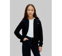 Sweatjacke CALVIN KLEIN JEANS "MINI BADGE ZIP HOODIE", Mädchen, Gr. 16 (176), schwarz, Sweatware, Obermaterial: 100% Baumwolle, unifarben, regular fit normal, Rundhals, eingesetzt Rippbündchen, Sweatj