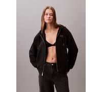 Sweatjacke CALVIN KLEIN JEANS "MNLG FRNCH TRRY FZ B", Damen, Gr. L (42), schwarz, Web, Obermaterial: 86% Baumwolle, 14% Polyester, unifarben, regular fit kurz, Rundhals, eingesetzt Rippbündchen, Sweat