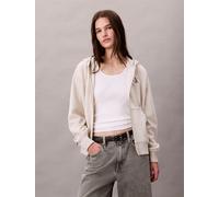 Sweatjacke CALVIN KLEIN JEANS "MNLG FRNCH TRRY FZ B", Damen, Gr. XXL (46), vanilla heather, Web, Obermaterial: 86% Baumwolle, 14% Polyester, regular fit kurz, Rundhals, eingesetzt Rippbündchen, Sweatj