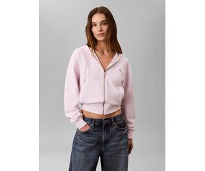 Sweatjacke CALVIN KLEIN "LS MONOGRAM TERRY CROP RELAXED F", Damen, Gr. XXL, rosa (crystal blush), Sweatware, Obermaterial: 90% Baumwolle, 10% Polyester, unifarben, relaxed fit kurz, Rundhals, eingeset
