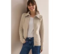 Sweatjacke CECIL, Damen, Gr. XL (44), lila (pearl beige), Web, Obermaterial: 61% Baumwolle, 37% Polyester, 2% Elasthan, unifarben, bequem hüftbedeckend, Rundhals, Sweatjacken Sweatjacke, mit Stehkrage