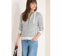 Sweatjacke CECIL, Damen, Gr. XXL (46), weiß (universal blau), Sweatware, 65% Baumwolle, 35% Polyester, gestreift, comfort fit hüftlang, ohne Ausschnitt, Rippbündchen, Sweatjacken Sweatjacke, aus softe