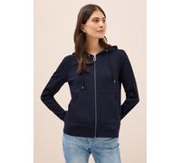 Sweatjacke CECIL, Damen, Gr. XXL46, blau (urban dunkelblau), Sweatware, 97% Baumwolle, 3% Elasthan, unifarben, comfort fit normal, ohne Ausschnitt, Bündchen, Sweatjacken Sweatjacke, mit Kapuze (363648
