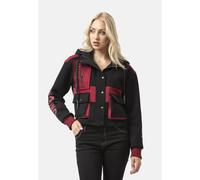 Sweatjacke CIPO & BAXX "Sweatjacke", Damen, Gr. S, schwarz, 70% Baumwolle, 30% Polyester, bedruckt, regular fit normal, Sweatjacken Sweatjacke, Kapuze mit Kordelzug (66128601-S) schwarz