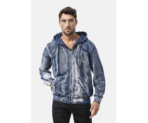 Sweatjacke CIPO & BAXX "Sweatjacke", Herren, Gr. L, blau, 100% Baumwolle, bedruckt, regular fit normal, Sweatjacken Sweatjacke, mit Kaputze (37787419-L) blau