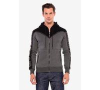 Sweatjacke CIPO & BAXX "Sweatjacke", Damen, Gr. L, grau (anthrazit), 70% Baumwolle;30% Polyester, unifarben, regular fit normal, V-Ausschnitt, Ärmel ohne Ärmelschlitz Rippbündchen, Sweatjacken Sweatja