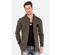 Sweatjacke CIPO & BAXX "Sweatjacke", Herren, Gr. L, grün (khaki), 70% Baumwolle;30% Polyester, unifarben, Basic, regular fit normal, Sweatjacken Sweatjacke, mit Layeroptik, CL-305 (86040852-L) khaki
