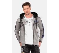 Sweatjacke CIPO & BAXX "Sweatjacken", Herren, Gr. M, grau (grau melange), 70% Baumwolle, 30% Polyester, bedruckt, regular fit normal, Raglanärmel Bündchen, Sweatjacken Sweatjacke, mit Materialmix und
