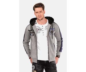 Sweatjacke CIPO & BAXX "Sweatjacken", Herren, Gr. S, grau (grau melange), 70% Baumwolle, 30% Polyester, bedruckt, regular fit normal, Raglanärmel Bündchen, Sweatjacken Sweatjacke, mit Materialmix und