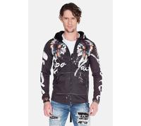 Sweatjacke CIPO & BAXX "Sweatshirts", Herren, Gr. M, bunt (schwarz), 100% Baumwolle, bedruckt, regular fit normal, Raglanärmel, Sweatjacken Sweatjacke, mit indigenem Allover-Print, CL-263 (71284648-M)