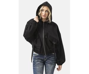 Sweatjacke CIPO & BAXX "WL368", Damen, Gr. L, schwarz, 80% Baumwolle, 15% Polyester, 5% Elasthan, unifarben, kurz, Rundhals, Raglanärmel Rippbündchen, Sweatjacken Sweatjacke, oversized Schnitt, Kapuze