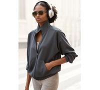Sweatjacke COPENHAGEN STUDIOS, Damen, Gr. 44/46, grau (dunkelgrau), Sweatware, Obermaterial: 54% Modal, 40% Polyester, 6% Elasthan, unifarben, bequem hüftlang, elastischer Bund, Sweatjacken Sweatjacke