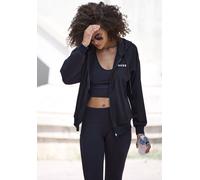 Sweatjacke COPENHAGEN STUDIOS, Damen, Gr. XS (32/34), schwarz, Obermaterial: 65% Polyester, 30% Viskose, 5% Elasthan, unifarben, bedruckt, sportlich, bequem hüftlang, Langarm Rippbündchen, Sweatjacken