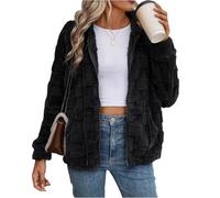 Sweatjacke Damen Damen Fleecejacke Herbst Übergangsjacke Outdoor Teddy Kapuzenjacke Kuschelige mit Kapuze Gefüttert Weich Flauschig mit Taschen XL Black