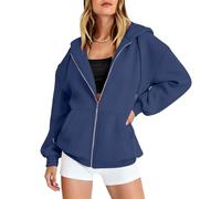 Sweatjacke Damen Mit Kapuze Langarm Herbst Einfarbig Sweatjacke Elegant Locker Kapuzenjacke Casual Oversize Zip Hoodie Mit Kapuze Reißverschluss Lang Sweatshirt Mit Taschen Pullover Übergangsjacke