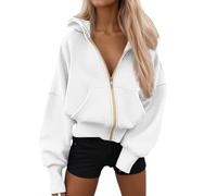 Sweatjacke Damen Mit Kapuze Oversize Y2K Sweatshirt Jacke Große Größen Zipper Hoodie Ausgefallene Herbst Sportjacke Kapuzenjacke Teenager Mädchen,Weiß,L