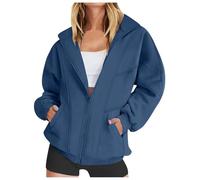 Sweatjacke Damen ohne Kapuze Oversized Zip Up Sweatshirt Jacke mit Stehkragen Reißverschluss Locker Freizeitjacke Langarm Jacket Outwear Casual Sportjacke Autumn Winter Übergangsjacke mit Tasche