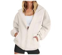 Sweatjacke Damen ohne Kapuze Oversized Zip Up Sweatshirt Jacke mit Stehkragen Reißverschluss Locker Freizeitjacke Langarm Jacket Outwear Casual Sportjacke Autumn Winter Übergangsjacke mit Tasche