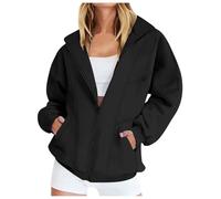 Sweatjacke Damen ohne Kapuze Oversized Zip Up Sweatshirt Jacke mit Stehkragen Reißverschluss Locker Freizeitjacke Langarm Jacket Outwear Casual Sportjacke Autumn Winter Übergangsjacke mit Tasche