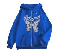 Sweatjacke Damen Y2K Hoodie Goth Clothes Pullover Mit Reissverschluss Vintage Pulli Teenager Mädchen 2000S Oversized Aesthetic Jacke Streetwear Hoody Hoodies Oversize Kleidung Men Coole Zip L
