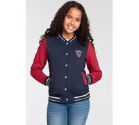 Sweatjacke DELMAO "für Mädchen", Mädchen, Gr. 140/146, blau (marine, rot), angeraute Sweatware, Obermaterial: 100% Baumwolle, colorblocking, Basic hüftlang, Bündchen, Sweatjacken Sweatjacke, im Colleg