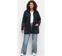 Shirtjacke SHEEGO BY JOE BROWNS "Sweatjacke", Damen, Gr. 44/46, blau (dunkelblau), 95% Baumwolle, 5% Elasthan, gemustert, mehrfarbig, Shirts Shirtjacke (69906015-44) dunkelblau