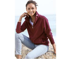 Sweatjacke ELBSAND "Alvis", Damen, Gr. L (40), weinrot, angeraute Sweatware, Obermaterial: 95% Baumwolle, 5% Elasthan, unifarben, figurumspielend hüftlang, Sweatjacken Sweatjacke, mit Logodruck am Kra