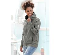 Sweatjacke ELBSAND "Alvis", Damen, Gr. XXL (44), grün, angeraute Sweatware, Obermaterial: 95% Baumwolle, 5% Elasthan, unifarben, figurumspielend hüftlang, Sweatjacken Sweatjacke, mit Logodruck am Krag
