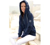 Sweatjacke ELBSAND, Damen, Gr. M (38), blau (marine), Sweatware, Obermaterial: 95% Baumwolle, 5% Elasthan, unifarben, figurumspielend hüftlang, breiter Bund, Sweatjacken Sweatjacke, mit Logo-Stickerei