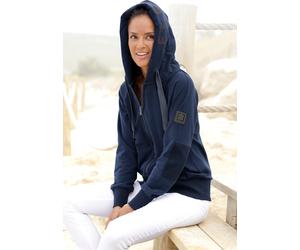 Sweatjacke ELBSAND "Kelda", Damen, Gr. S (36), blau (marine), Sweatware, Obermaterial: 95% Baumwolle, 5% Elasthan, unifarben, figurumspielend hüftlang, breiter Bund, Sweatjacken Sweatjacke, mit Logo-S