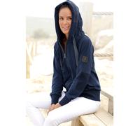Sweatjacke ELBSAND "Kelda", Damen, Gr. XXL (44), blau (marine), Sweatware, Obermaterial: 95% Baumwolle, 5% Elasthan, unifarben, figurumspielend hüftlang, breiter Bund, Sweatjacken Sweatjacke, mit Logo