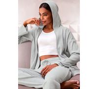 Sweatjacke FRENCH CONNECTION, Damen, Gr. 44/46, grau (hellgrau), Rippware, Obermaterial: 81% Polyester, 15% Viskose, 4% Elasthan, meliert, casual, bequem hüftlang, Langarm normaler Saum, Sweatjacken,