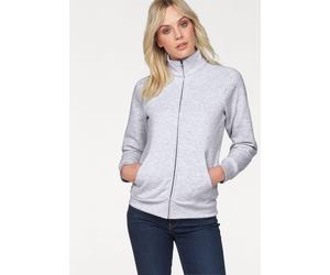 Sweatjacke FRUIT OF THE LOOM "Lady-Fit Premium Sweat Jacket", Damen, Gr. S (36), grau (hellgrau, meliert), angeraute Sweatware, Obermaterial: 70% Baumwolle, 30% Polyester, meliert, Basic, figurbetont