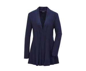 Sweatjacke GOLDNER "Kurzgröße Leichte Shirtjacke lila mit Stretch", Damen, Gr. 23, blau (marine), Obermaterial: 95% Polyester PES. 5% Elasthan EL., festlich, normal, Tubular, Sweatjacken Sweatjacke, M