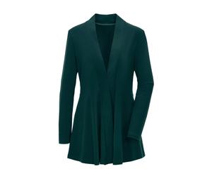 Sweatjacke GOLDNER "Leichte Shirtjacke lila mit Stretch", Damen, Gr. 38, grün (smaragd), Obermaterial: 95% Polyester PES. 5% Elasthan EL., festlich, normal, weit Tubular, Sweatjacken Sweatjacke, Mit T