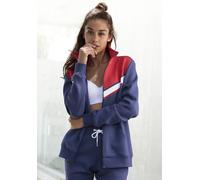 Sweatjacke H.I.S Gr. 32/34, bunt (navy, marine, rot) Damen Sweatjacken Homewear Oberteile mit Kontraststreifen (74546525-32)