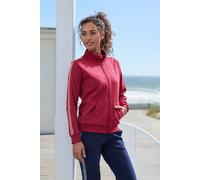 Sweatjacke H.I.S, Damen, Gr. 44/46, rot, Interlock, Obermaterial: 60% Baumwolle, 40% Polyester, unifarben, Basic, bequem hüftbedeckend, ohne Ausschnitt, Bündchen, Sweatjacken Sweatjacke, mit gestreift