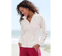 Sweatjacke H.I.S, Damen, Gr. 48/50, ecru, Interlock, Obermaterial: 60% Baumwolle, 40% Polyester, unifarben, Basic, bequem hüftbedeckend, ohne Ausschnitt, Bündchen, Sweatjacken Sweatjacke, mit gestreif