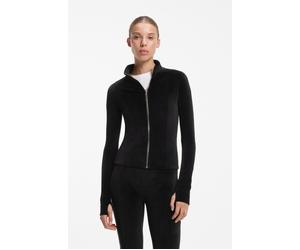Sweatjacke HUGO "Dygym", Damen, Gr. S, schwarz 001, Samt, Obermaterial: 95% Polyester, 5% Elasthan, unifarben, slim fit hüftlang, hoch geschlossener Ausschnitt, mit Daumenlöchern, Sweatjacken Sweatjac