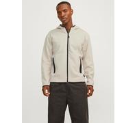 Sweatjacke JACK & JONES "JCOFUSION SWEAT ZIP HOOD NOOS", Herren, Gr. S, grau (moonbeam detail:melangé), angeraute Sweatware, Obermaterial: 58% Polyester, 42% Baumwolle, meliert, regular fit hüftlang,