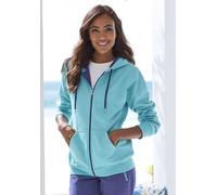 Sweatjacke KANGAROOS, Damen, Gr. 36/38, grün (mint), Single Jersey, Obermaterial: 60% Baumwolle, 40% Polyester, bedruckt, kontrastfarbene Details, meliert, bequem hüftbedeckend, Rippbündchen, Sweatjac