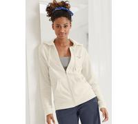 Sweatjacke KANGAROOS, Damen, Gr. 36/38, weiß, Interlock, Obermaterial: 60% Baumwolle, 40% Polyester, unifarben, Basic, hüftlang, Rippbündchen, Sweatjacken Sweatjacke, mit großem Logodruck auf dem Rück